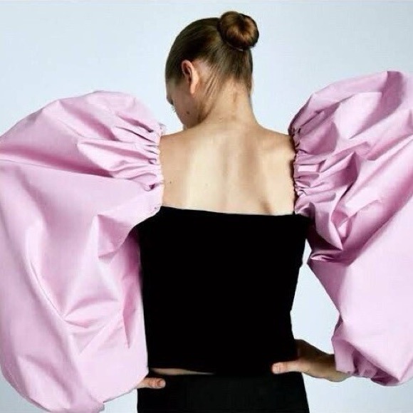 ZARA PUFF SLEEVES PINK VELVET BLACK BLOUSES LIMITED EDITION BLOGGER FAV - Picture 12 of 16